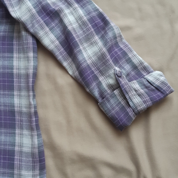 Purple plaid button-up top - Picture 2 of 2